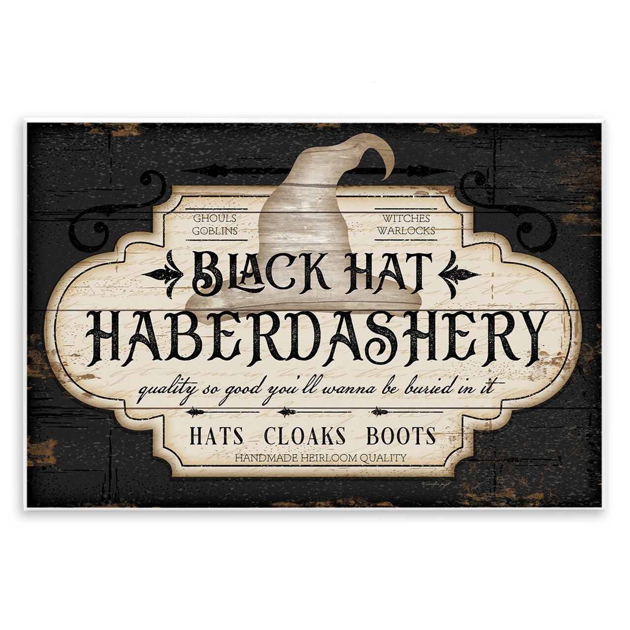 Black Hat Haberdashery Halloween Sign Spooky Heirloom Quality Wall Plaque Art